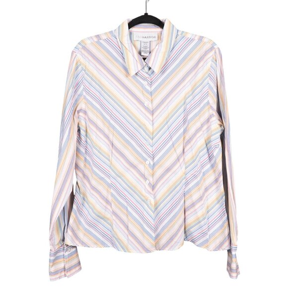 Sag Harbor Tops - Sag Harbor Chevron Striped Button Up Shirt 18 Women White MultiColor Long Sleeve